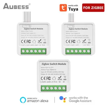 Aubess Tuya Wifi / Zigbee Mini Smart Switch 2/3/4 Gang Support 2-way Control With Smart Life Alexa Google Home Yandex Alice