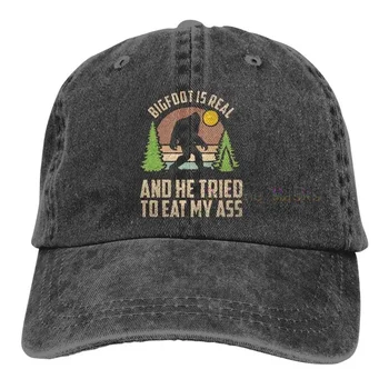 Bigfoot yra tikras ir jis bandė valgyti mano asilą Beisbolo kepuraitė Unisex Vintage Trucker skrybėlė Reguliuojamos kaubojiškos skrybėlės vyrams