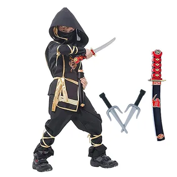 Black Ninja Costume Boy Halloween Japonų samurajų kostiumas Kid Anime raumenų kostiumas su putplasčio priedais Geriausia dovana vaikams