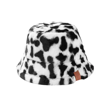 Casual Style Leopard Print Lamb Plush Rudens ir žiemos korėjietiško stiliaus kepurės Grynos spalvos kepurės Moteriškos skrybėlės Flanelinė kaušo kepurė