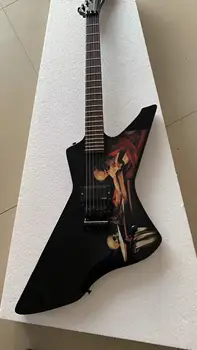 Custom 6 stygų specialios formos elektrinė gitara, specialus lipduko dizainas, dvigubas vibratoriaus tiltas, nemokamas pristatymas