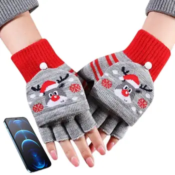 Elektrinės šildomos pirštinės Kalėdų tema Jutiklinis ekranas Šildomos spausdinimo pirštinės USB įkraunamos žiemos rankos šiltesnis vandeniui