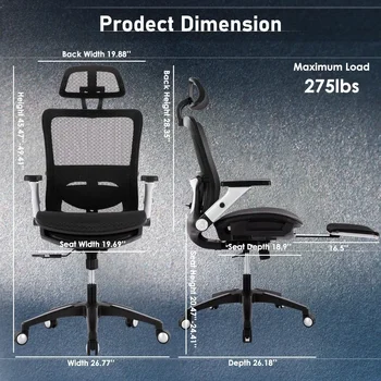 Ergonomiška tinklinė biuro kėdė su kojų atrama, kompiuterio fotelis, kompiuterio vykdomoji stalo kėdė su galvos atrama ir 4D atverčiamais porankiais