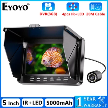 Eyoyo povandeninė žuvų radimo kamera 1080P su 5 colių IPS ekranu 800 * 480 pikselių palaikymas Vaizdo įrašas Žiemos poledinės žūklės rinkinys 5000mAh