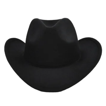 Fashion Cowboy Woolen Fedora Retro plačiabrylė juoda viršutinė skrybėlė Europos ir Amerikos kepurė Vieno gabalo dropshippingas