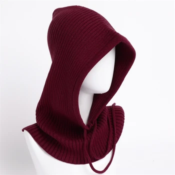 Fashion Solid Knitted Pullover Balaclava Hat Magic Striped Women Woolen Yarn Beanies for Men Bonnet Coller Neckerchief Muffler