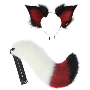 Fox-Anime Tail Handmade-Fox Ear Headband Lovely-Fox Tail Teminiai vakarėlių kostiumai Cosplay rekvizitai festivaliams