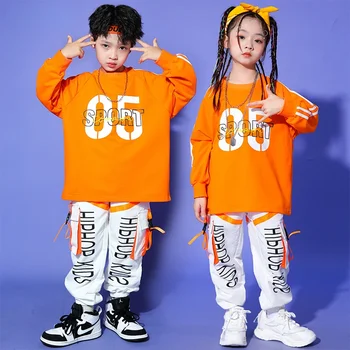 Hip Hop Girls Numbers Loose Sweatshirt Cargo Pants Boys Top Joggers Child Streetwear Clothes Set Kids Street Dance Jazz Costumes