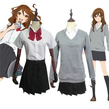 Horimiya Hori-san to Miyamura-kun Kyoko Hori Anime Cosplay kostiumai Merginos Mokyklos uniforma Viršutinis sijonas JK krepšys ir perukas Batai Helovinas