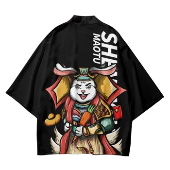 kinų juoda haori vasara japonų kardiganas spausdinti Cosplay marškinėliai Tradiciniai kimono vyrai moterys paplūdimio anime Azijos drabužiai
