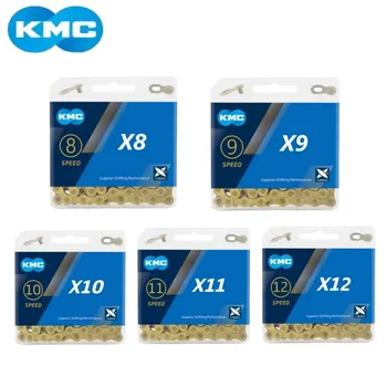 KMC X8 X9 X10 X11 X12 Dviračio auksinė grandinėlė 8s 9s 10s 11s 12s Auksinis MTB/Road dviračių grandinės alkūninis rinkinys su greita nuoroda Shimano SRAM dalims