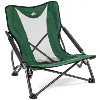 Kompaktiška žemo profilio lauko sulankstoma stovyklos kėdė su nešiojimo dėklu - žalia