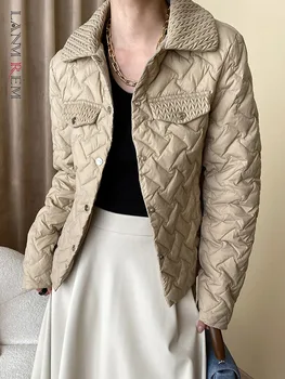 [LANMREM] Elegantiški medvilniniai paltai moterims Vienos krūtinės biuro ponios moteriški drabužiai Mados drabužiai 2023 Žiema Nauja 26D7086