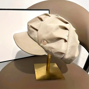 Moterys Rudens plisuotas trumpas kraštas su sagomis Newsboy kepurės Tapytojo kepurės Beretės Skrybėlės Mada Vienspalvė Moteris Elegantiška