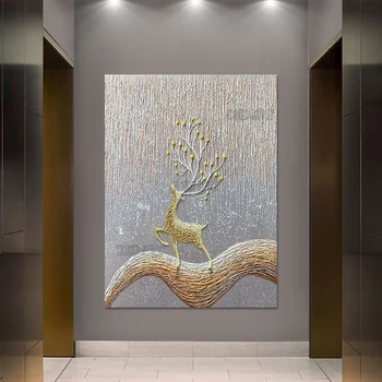 Naujausias dizainas Auksinė folija Abstrakti didelio dydžio tekstūra Auksinis elnias Drobė Plakatas Menas Rankomis tapytos modernios prabangios aliejinės tapybos freskos