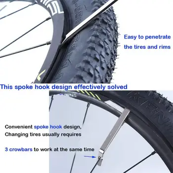 Padangų svirties padangų šaukštas patvarus efektyvus dviračių padangų svirtys 5vnt Padangų šaukštai lengvam remontui Korozijai atsparus daugkartinio naudojimo dviratis