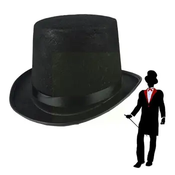 Retro Top Hat Magas Juodos spalvos skrybėlės kostiumas Cosplay Ringmaste vakarėlis Cirkas Helovinas Steampunk Reikmenys Rekvizitai Vaidmenų žaidimas F1C0