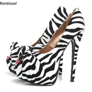 Ronticool Naujosios mados moterų platforma siurbia seksualius zebrų stiletto kulniukus Peep Toe Elegantiški juodi vakarėlio batai JAV plius dydis 5-20