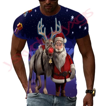 Summer Tide Christmas Picture Vyriški marškinėliai Casual 3D Print Trišakiai Hip Hop asmenybė Apvalus kaklas Trumpomis rankovėmis Greitai džiūstančios viršūnės