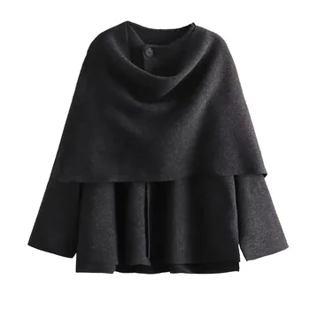 SuperAen 2023 m. ruduo Nauja moterų mada Šalikas Apykaklės apsiaustai Vilnonis paltas Temperamentas Laisvas Vienspalvis Paltas ilgomis rankovėmis Laisvalaikio paltas